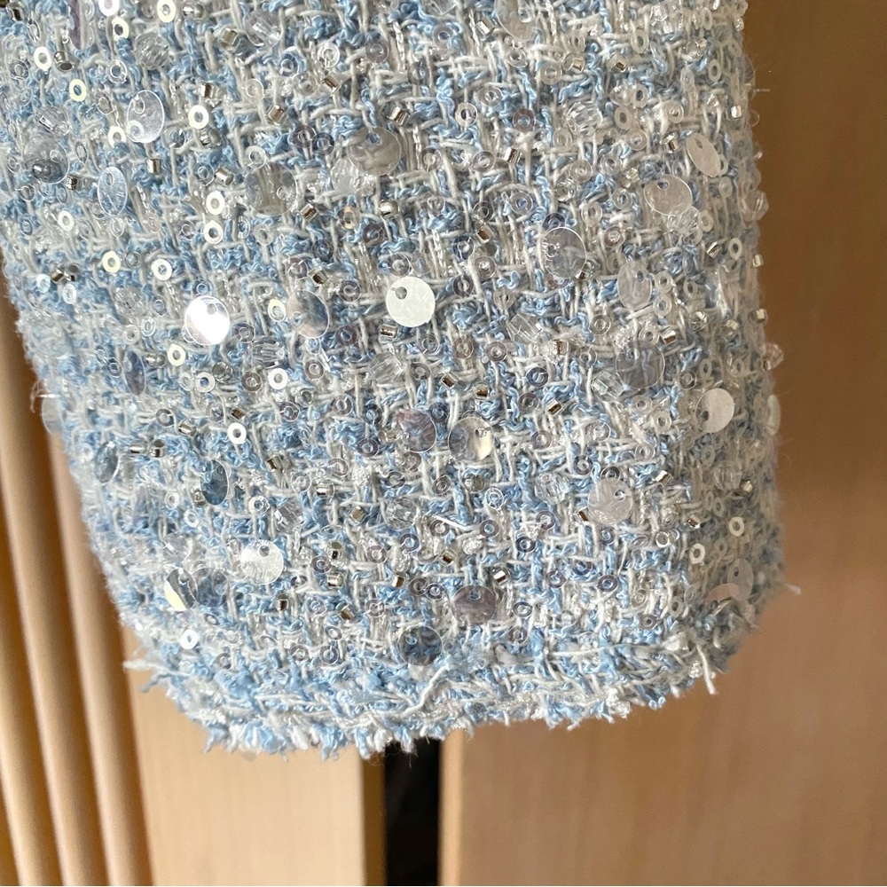 Zara textured tweed sequin blazer jacket blue sliver - Picture 9 of 12
